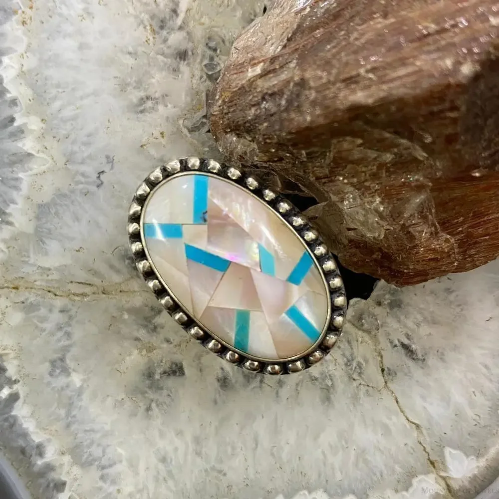 Carolyn Pollack Sterling Oval MOP & Turquoise Inlay Ring For Women Sz Variety - Picture 2 of 10